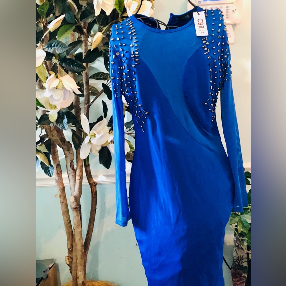CBR Royal Blue Sexy & Studded Long Sleeve Dress